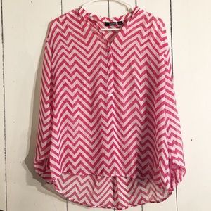 Chevron Print Sheer Long Sleeve Blouse
